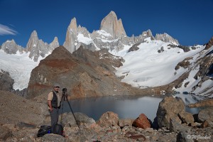 photographing the Fitz Roy massif at Laguna de Los Tres, Patagonia